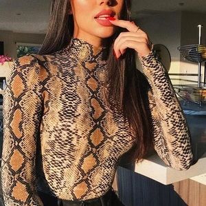 Snake Print Turtle Neck Bodysuit
